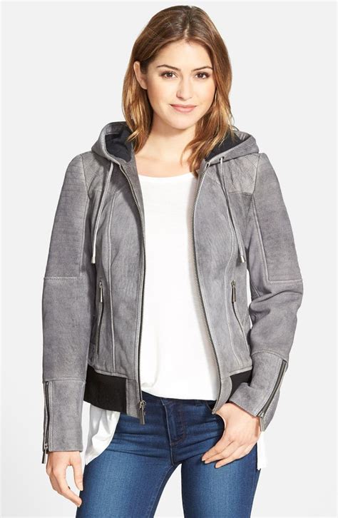 michael kors hooded distressed leather bomber jacket|Michael Kors bomber jacket women.